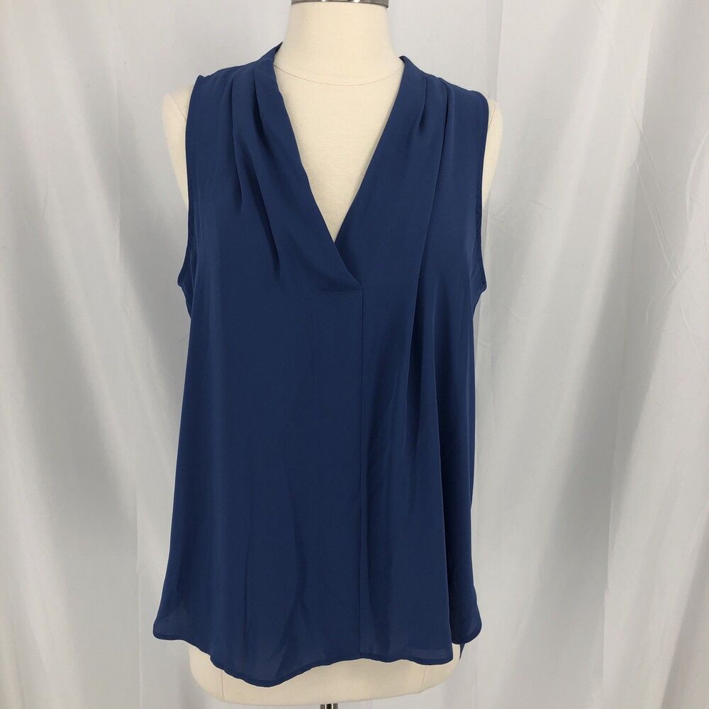 Vince Camuto Women Sleeveless V-Neck Solid Blouse Blue Size M Hi Lo Top